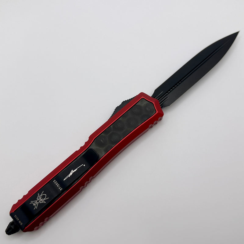 Microtech Makora Red Chassis w/ DLC Bubble Inlays/Hardware & DLC Double Edge Signature Series 206-1DLCTRDBIS PRE OWNED