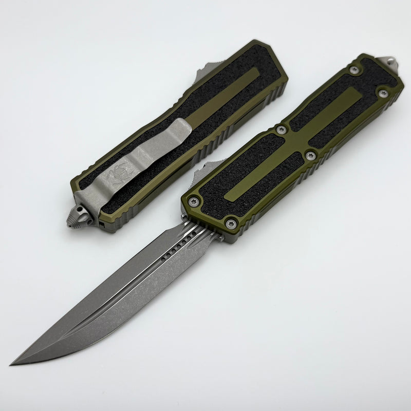 Microtech Scarab 2 Gen 3 OD Green Handles w/ D/E-S Apocalyptic M390MK 1180-10APOD
