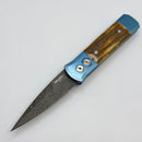 Pro-Tech Godson Blue Orange Peel Titanium Handle & Mastodon Bark Inlays w/ Mosaic Button & Nichols Damascus Blade 2025 Godson Custom 004
