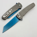 Pro-Tech Malibu Stonewash Tread Stainless Handle w/ Abalone Button & Sapphire Blue MagnaCut Reverse Tanto