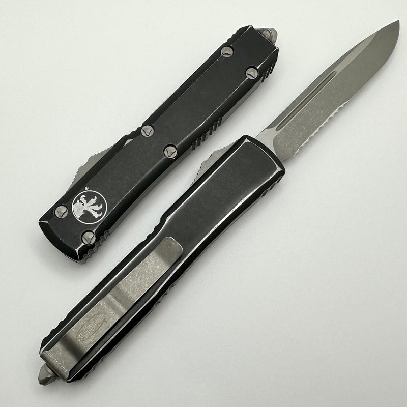 Microtech Ultratech S/E Apocalyptic Partial Serrated & Distressed Black 121-11DBK