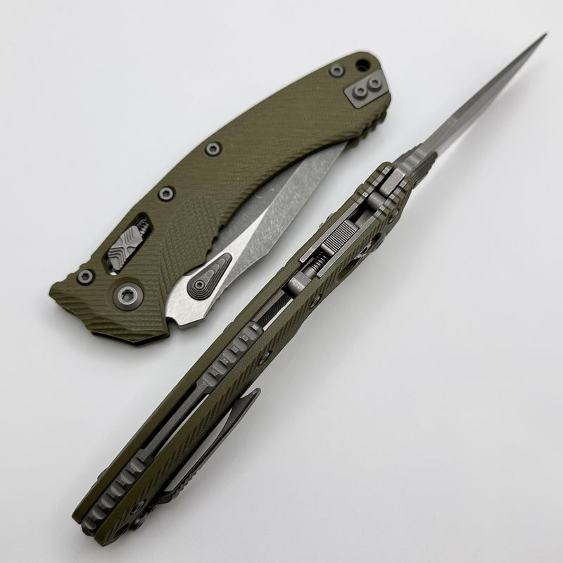 Microtech Amphibian RAM LOK OD Green Fluted G-10 & Partial Serrated Apocalyptic M390MK 137RL-11APFLGTOD