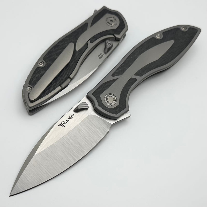 Reate Knives Iron-X Titanium & Carbon Fiber Inlaid Handles w/ Satin M390