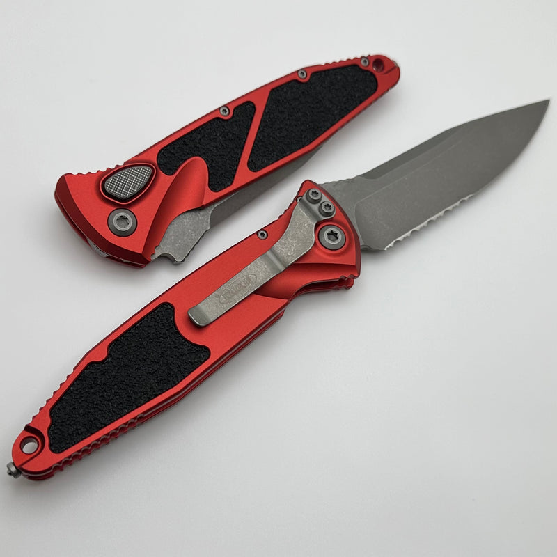 Microtech Socom Elite Auto Red Handles w/ Apocalyptic Single Edge Partial Serrated 160A-11APRD