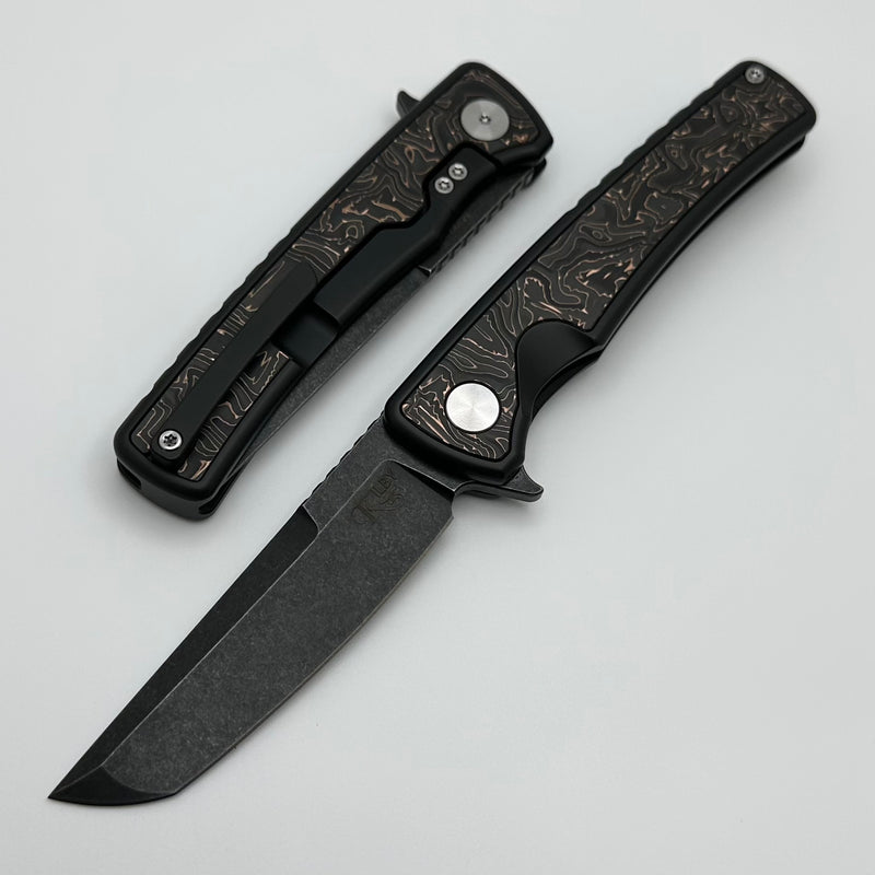 Mechforce Kilby Shard Black Titanium Integral Handle w/Copper Foil Carbon Fiber Inlays & Black Stonewash M390