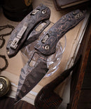 Microtech Marfione Select Manual Stitch RAM LOK Baker Forge Damascus & Live Wire Carbon Fiber Handles 169RL-16MS2