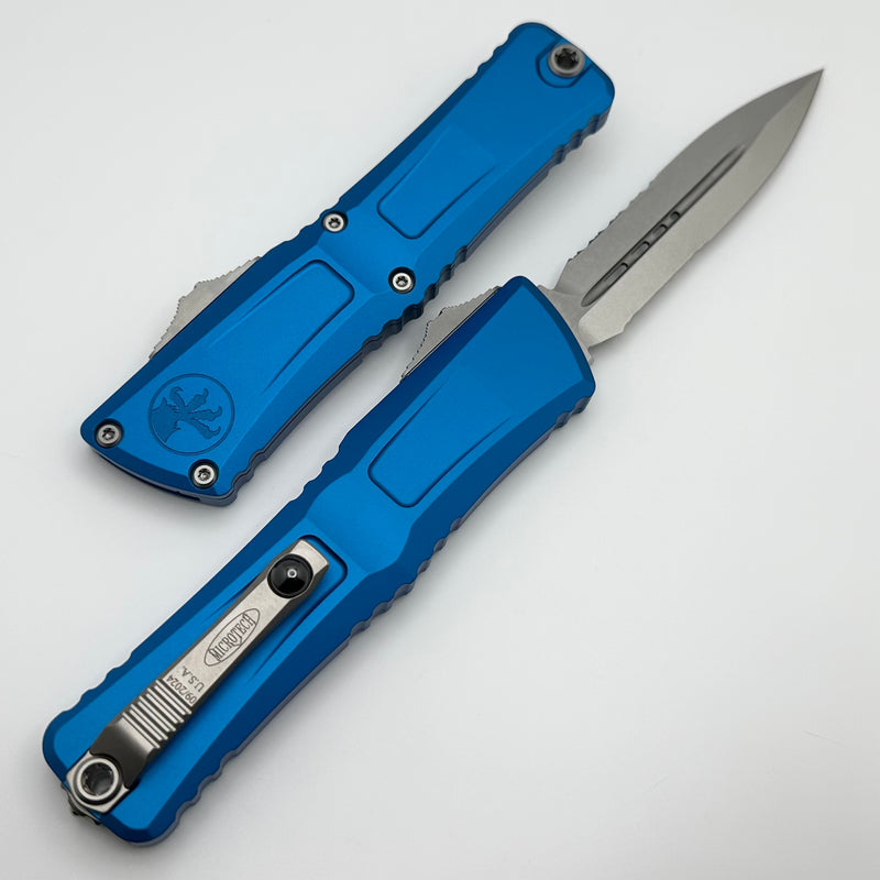 Microtech Knives Combat Troodon Gen III Stonewash D/E Partial Serrated w/ Blue Handle 1142-11BL