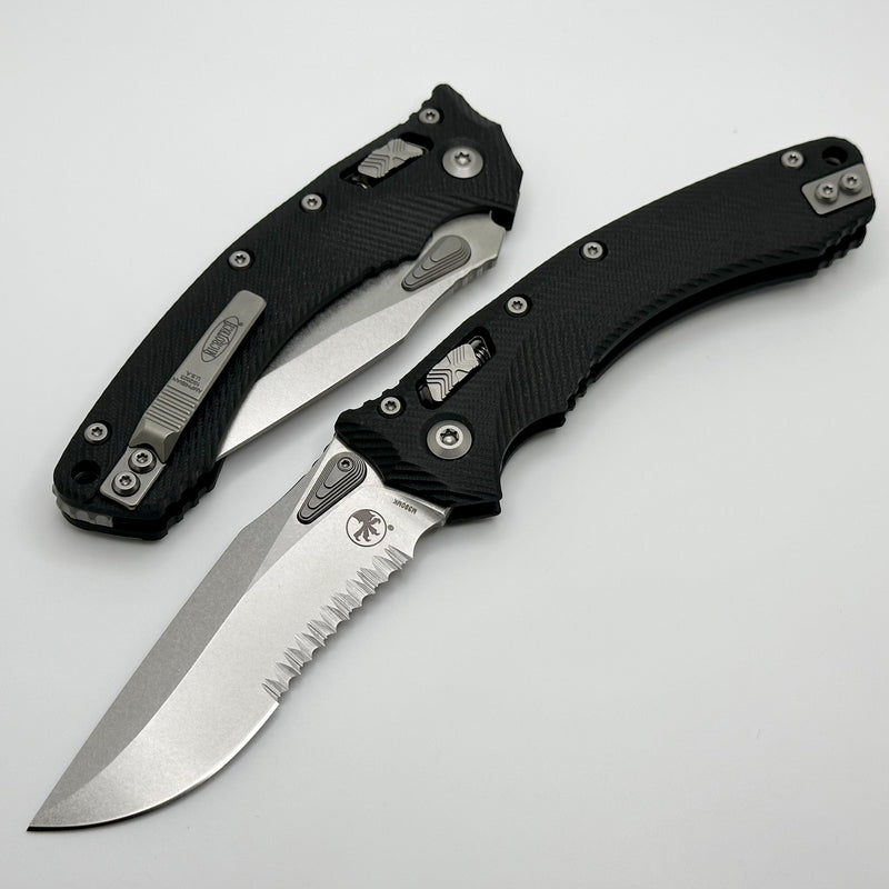 Microtech Amphibian RAM LOK Black Fluted G-10 & Stonewash Partial Serrated M390MK 137RL-11FLGTBK