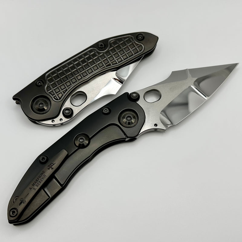 Marfione Custom Knives & Borka Blades Stitch Darkstar w/ Liquid Metal Double Star Grind M390 & DLC Frag Titanium