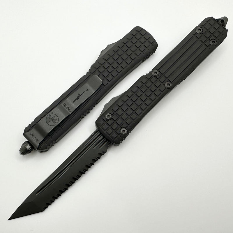 Microtech Ultratech Delta Frag Shadow Fluted Tanto Full Serrated DLC w/ Nickel Boron Signature Series 123-3UT-DSH