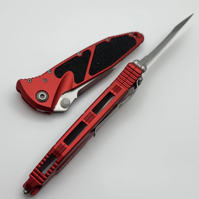 Microtech Socom Elite Manual S/E Partial Serrated Stonewash w/ Red Handle 160-11RD