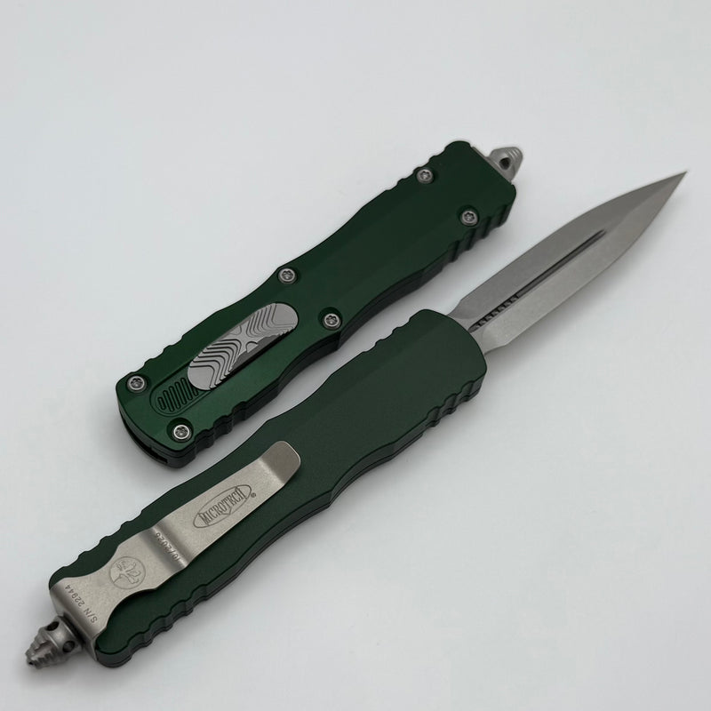 Microtech Dirac D/E Stonewash Standard & Emerald Green Handle 225-10EG