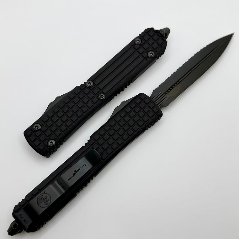 Microtech Ultratech Delta Frag Shadow Fluted Double Edge Full Serrated DLC w/ Nickel Boron Signature Series 122-3UT-DSH