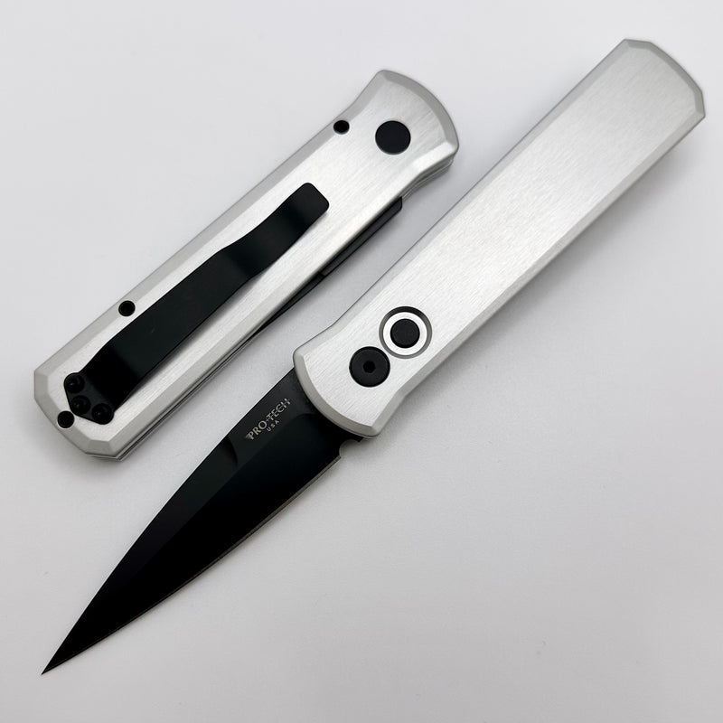 Pro-Tech Godson w/ Clear Anodized Satin Silver Handle & Black 154-CM Blade 721-SILVER
