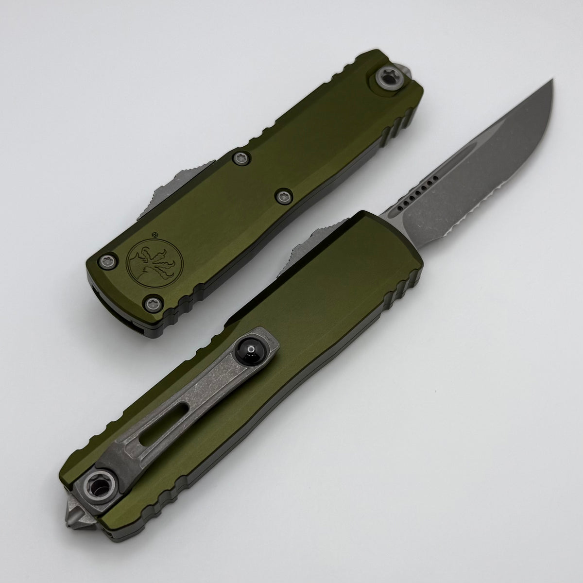 Microtech UTX-85 Gen IV w/ OD Green Handle & Apocalyptic S/E Part Serr