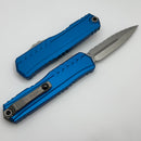 Microtech Cypher II D/E Full Serrated Stonewash w/ Blue Handle 1242-12BL