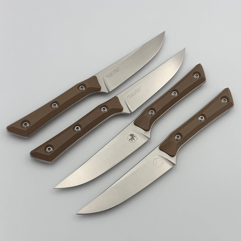 Microtech Steak 4 Piece Set Coyote Tan G-10 Handle w/ Stonewash M390MK 3600-10SETCE
