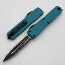 Microtech Ultratech Gen IV D/E Double Full Serrated Black Tactical w/ Cyan Handle 11224-D3CN
