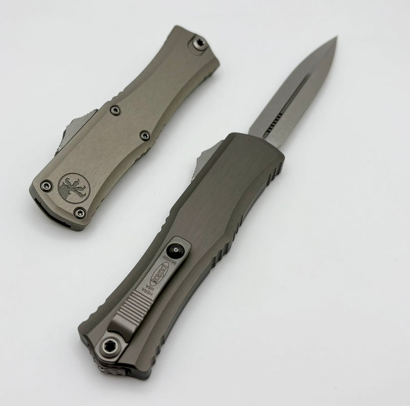 Microtech Knives Mini Hera Stonewash Double Edge M390MK w/ Natural Clear Handle 1702M-10NC