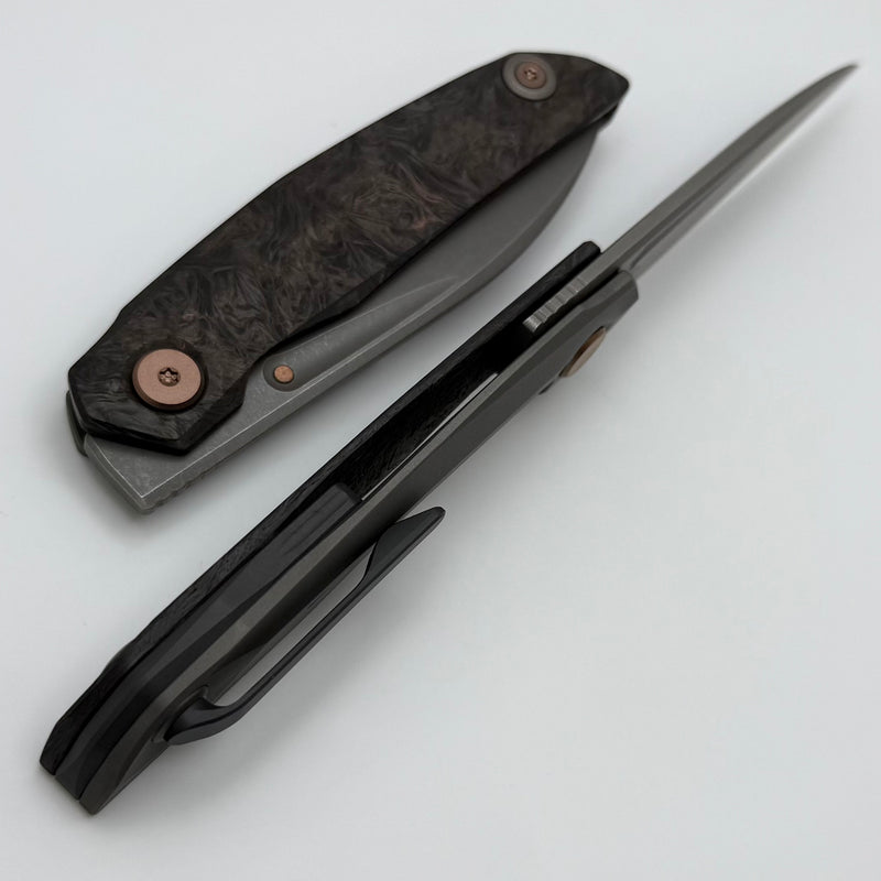 Reate Knives VK-ANUB Dark Matter Fat Carbon & Titanium Handles w/ Zinc Accents & Darkwash Elmax