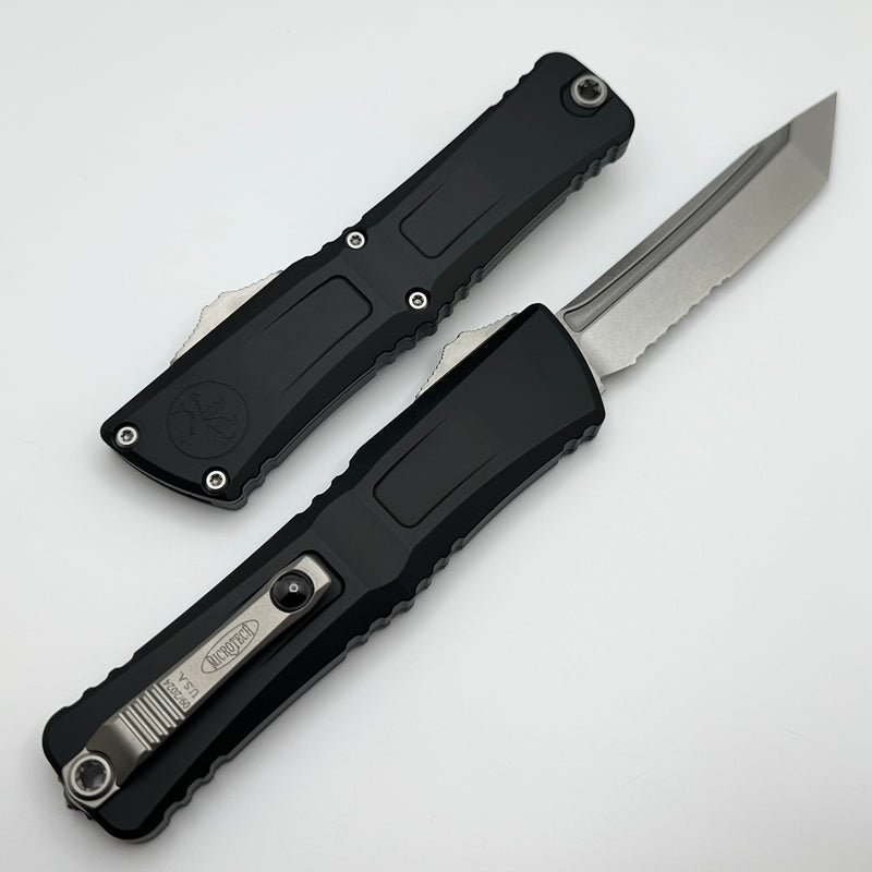 Microtech Knives Combat Troodon Gen III Stonewash Tanto Partial Serrated w/ Black Handle 1144-11