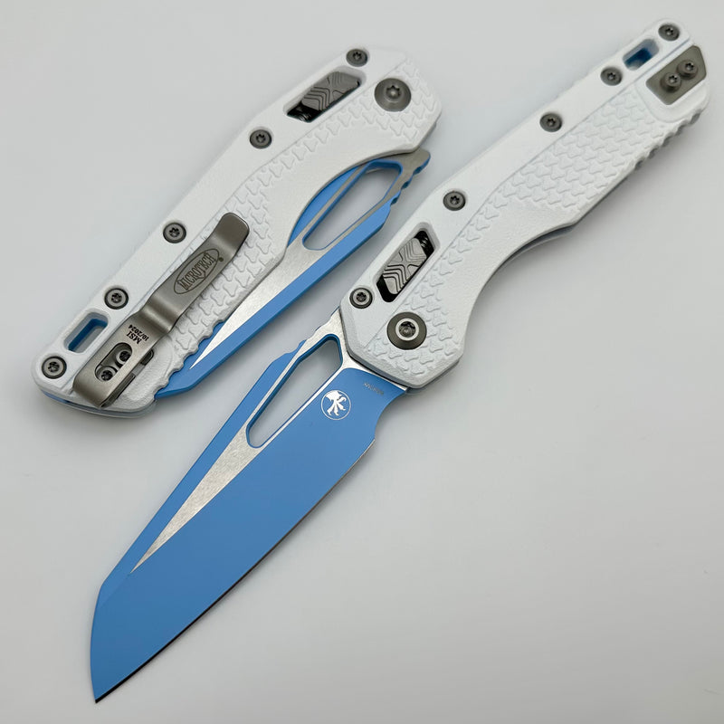 Microtech Knives MSI RAM LOK White Polymer Handles & Sky Blue M390MK 210T-1PMCWH-Y7