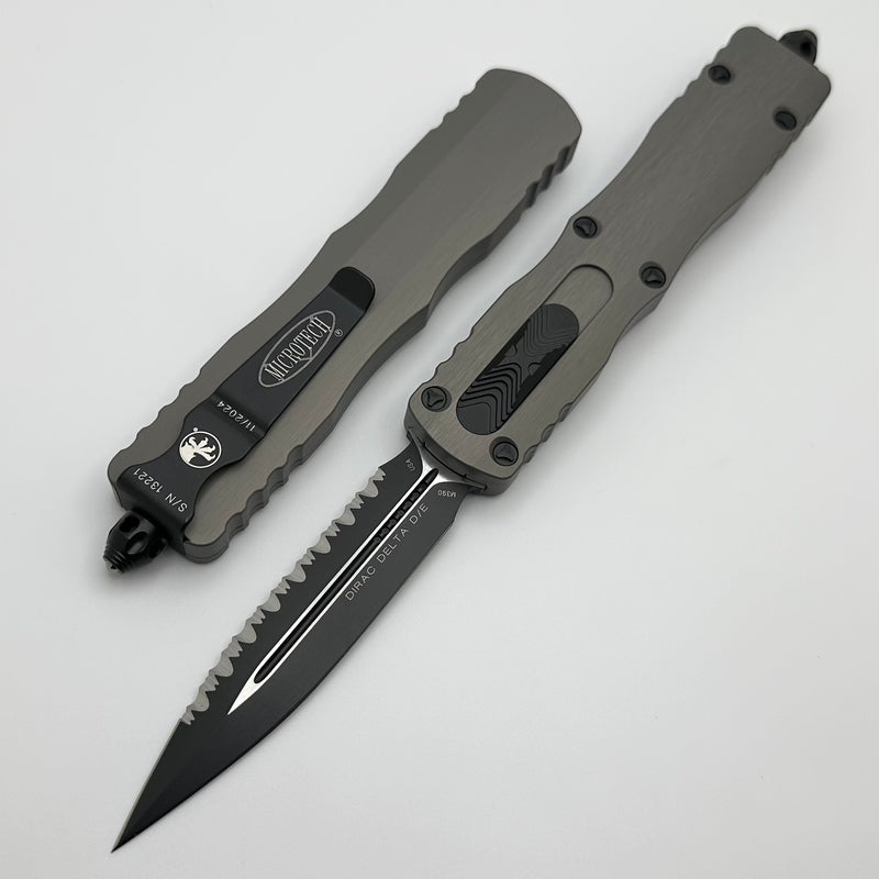 Microtech Dirac Delta Natural Clear w/ Full Serrated Black D/E 227-3NC