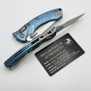 Microtech Amphibian Mini RAM LOK Stonewash Titanium Ice Blue Slab & Stonewash M390MK w/ Blue Accents 137MRL-10MS6