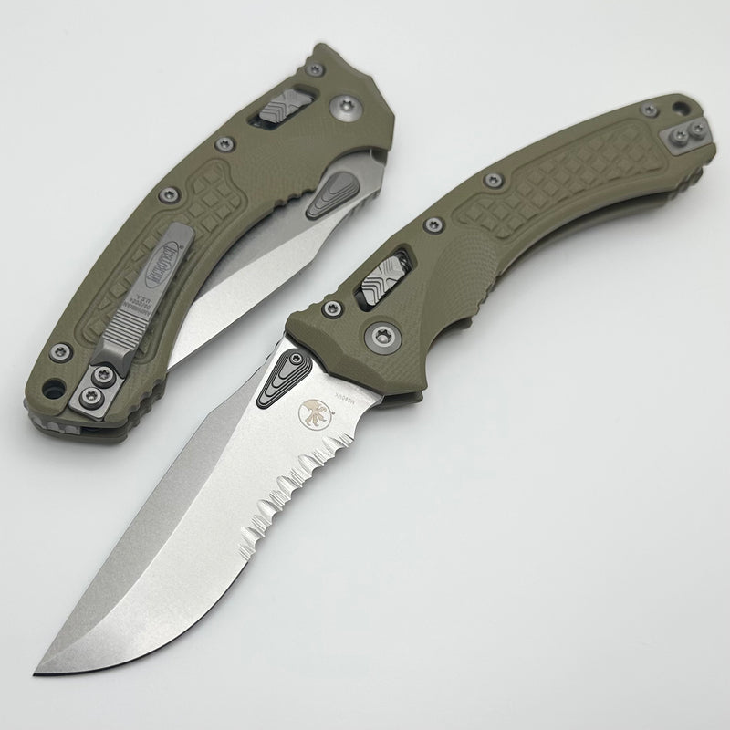 Microtech Amphibian RAM LOK OD Green Frag G-10 & Partial Serrated Stonewash M390MK 137RL-11FRGTOD