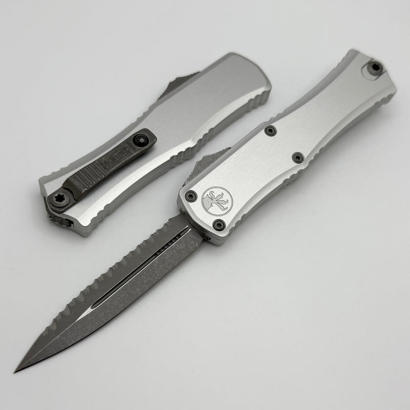 Microtech Knives Mini Hera Apocalyptic Full Serrated D/E M390MK w/ Clear Handle 1702M-12APCR