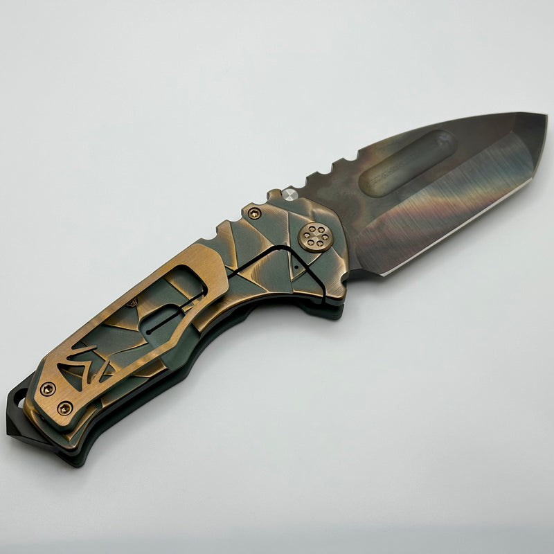 Medford Knife Praetorian TI S35 Vulcan Tanto & Bead Blast/Cement Brushed/Bronze Stained Glass Sculpting w/ Bronze Hardware/Clip