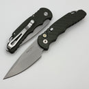 Pro-Tech TR-5 Green Feather Handle w/ Mosaic Pin Button & Stonewash S35VN