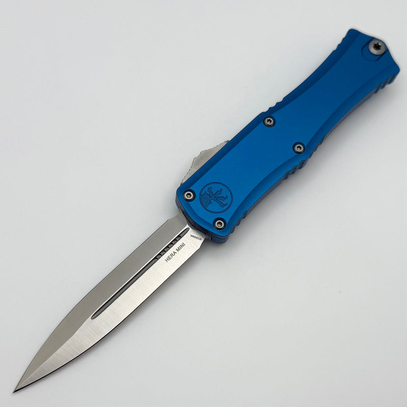 Microtech Knives Mini Hera Satin Double Edge M390MK w/ Blue Handle 1702M-4BL