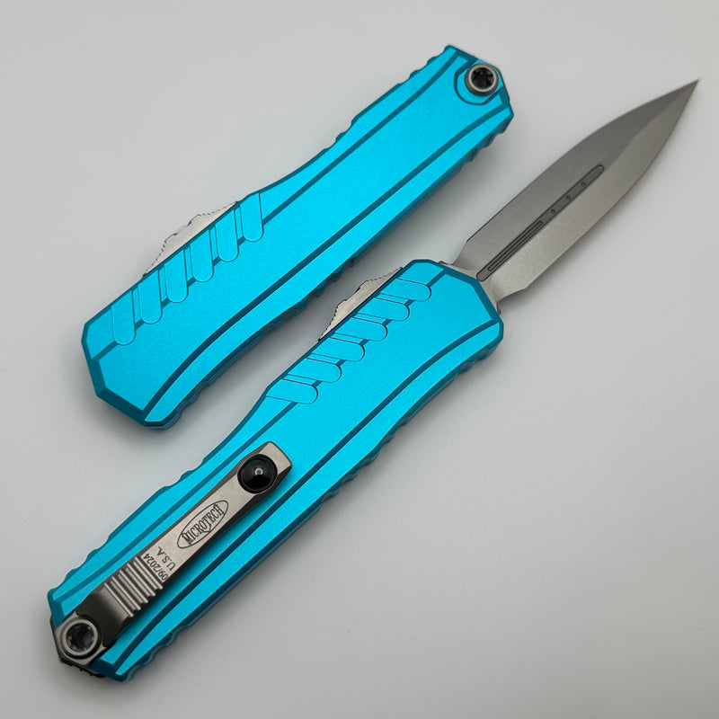 Microtech Cypher II D/E Stonewash w/ Turquoise Handle 1242-10TQ