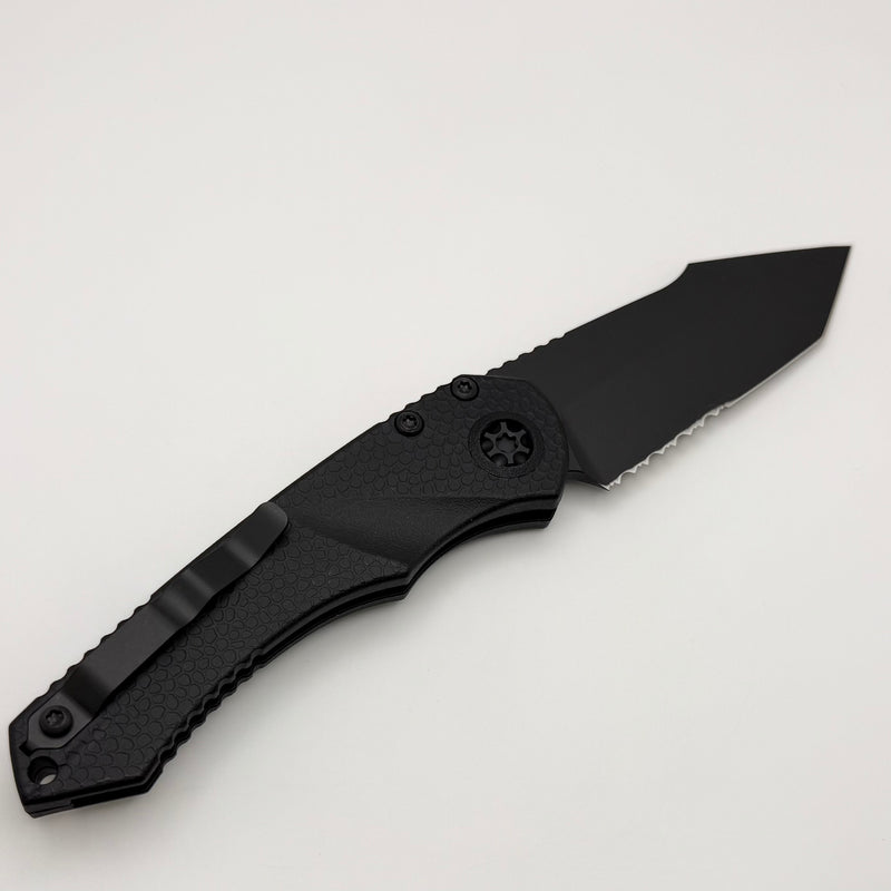 Heretic Knives Mini Pariah Auto Tactical Black Polymer Handles w/ Black Tanto Serrated MagnaCut H055-4B-T