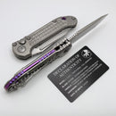 Microtech Knives LUDT Gen III Full Serrated Stonewash Tanto & Titanium Frag Handles w/ Purple Accents 1136-12FRMS3