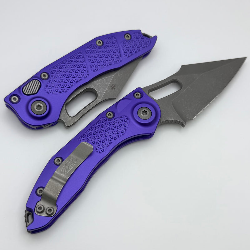 Microtech Borka Stitch Apocalyptic Partial Serrated & Purple Handles 169-11APPU