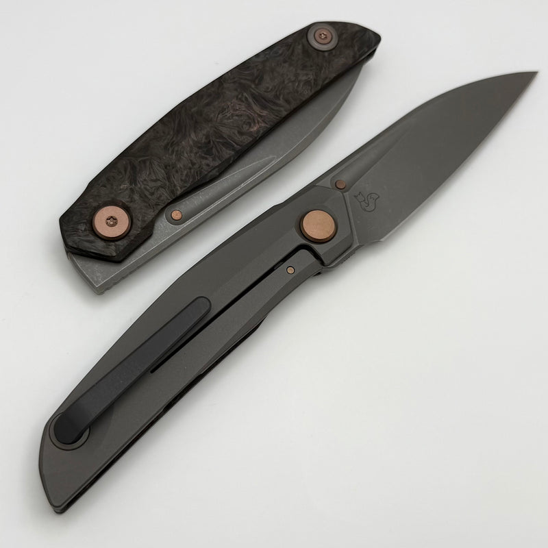 Reate Knives VK-ANUB Dark Matter Fat Carbon & Titanium Handles w/ Zinc Accents & Darkwash Elmax