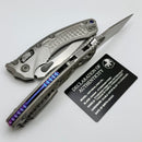 Microtech Marfione Select Amphibian RAM LOK Frag Titanium Handles & Partial Serrated Stonewash M390MK w/ Double Vapor Blast & Purple Accents 137RL-11FRMS3