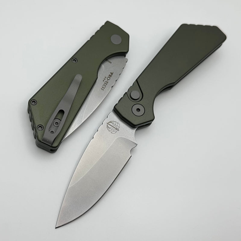 Pro-Tech PT Plus Green Aluminum Handle w/ Blasted Hardware & Stonewash MagnaCut Blade PT201-GREEN