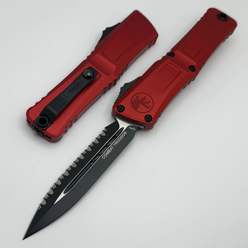 Microtech Knives Combat Troodon Gen III Black D/E Full Serrated w/ Red Handle 1142-3RD