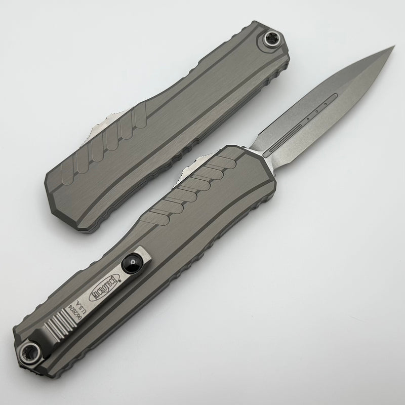 Microtech Cypher II D/E Stonewash w/ Natural Clear Handle 1242-10NC