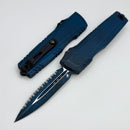 Microtech Luminary D/E Full Serrated Weathered Blue Signature Series 1270-3WBLS