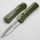 Microtech Glykon Stonewash Full Serrated Bayonet w/ Stonewash Overlay & OD Green Handle 184-12OD