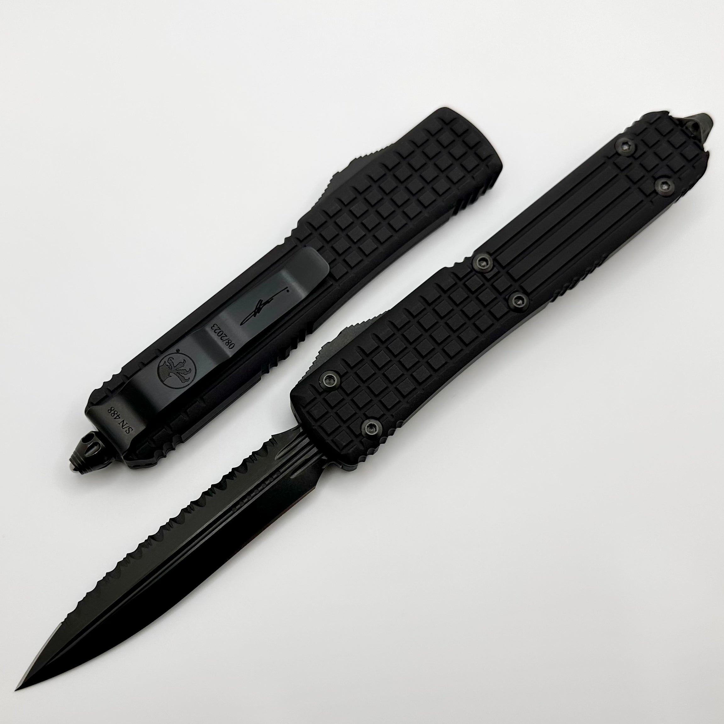 Microtech Ultratech Delta Frag Shadow Fluted Double Edge Full Serrated