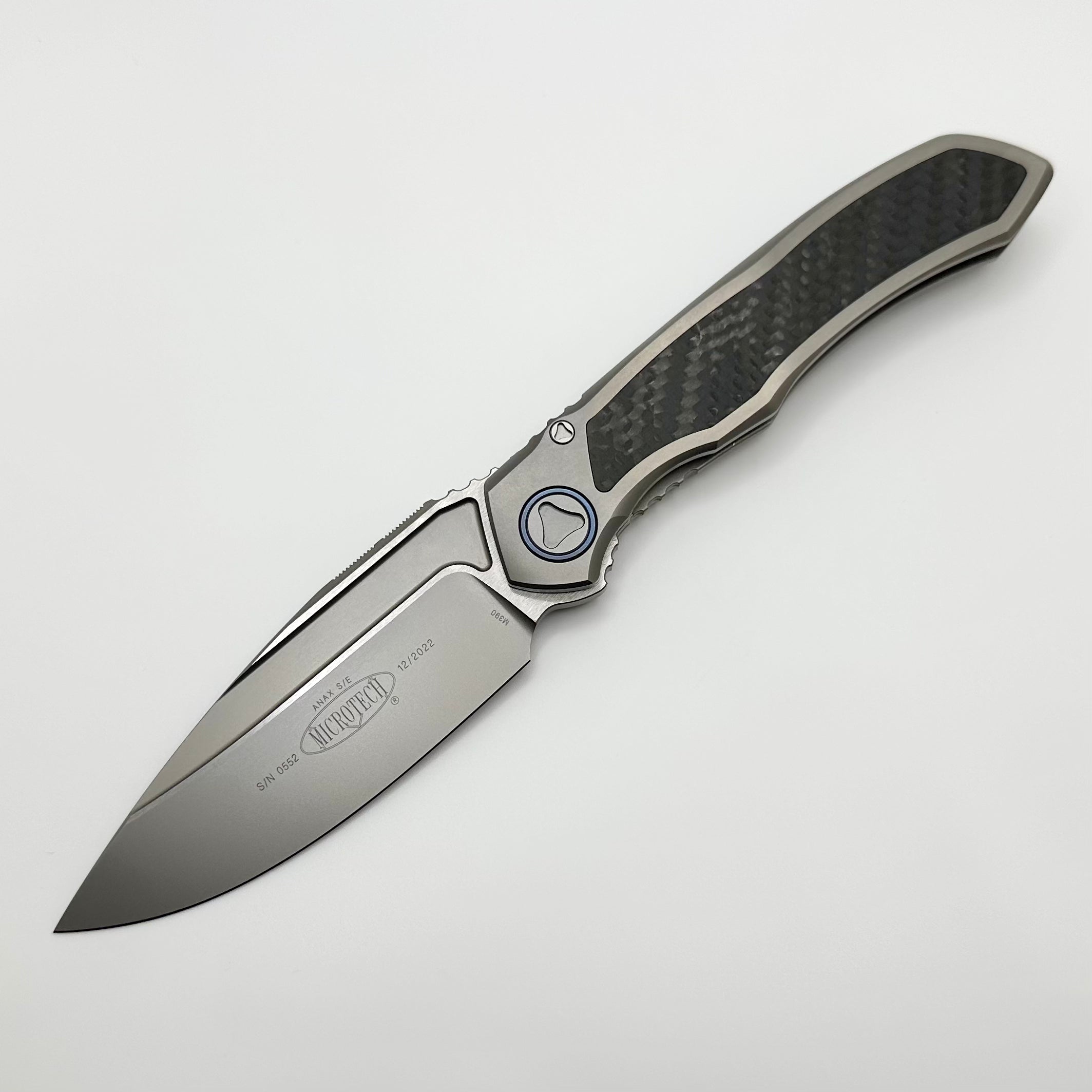 Microtech ANAX Titanium Bead Blast Standard w/ Blue Titanium Pivot Col