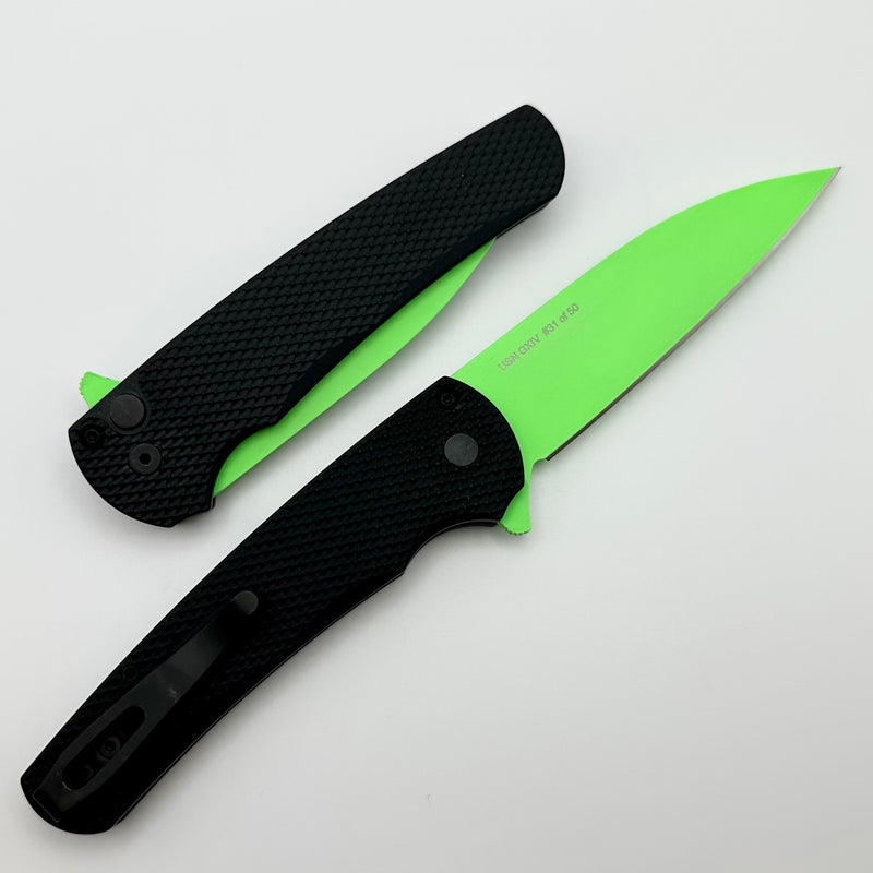 Pro-Tech Malibu USN GXIV Textured Black Handle w/ Black Hardware & Cerakote Green MagnaCut Wharncliffe Blade USN Special