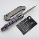 Microtech Marfione Select LUDT Gen III Slab Side Titanium Handles w/ Purple Accents & Stonewash Tanto 1136-10MS5