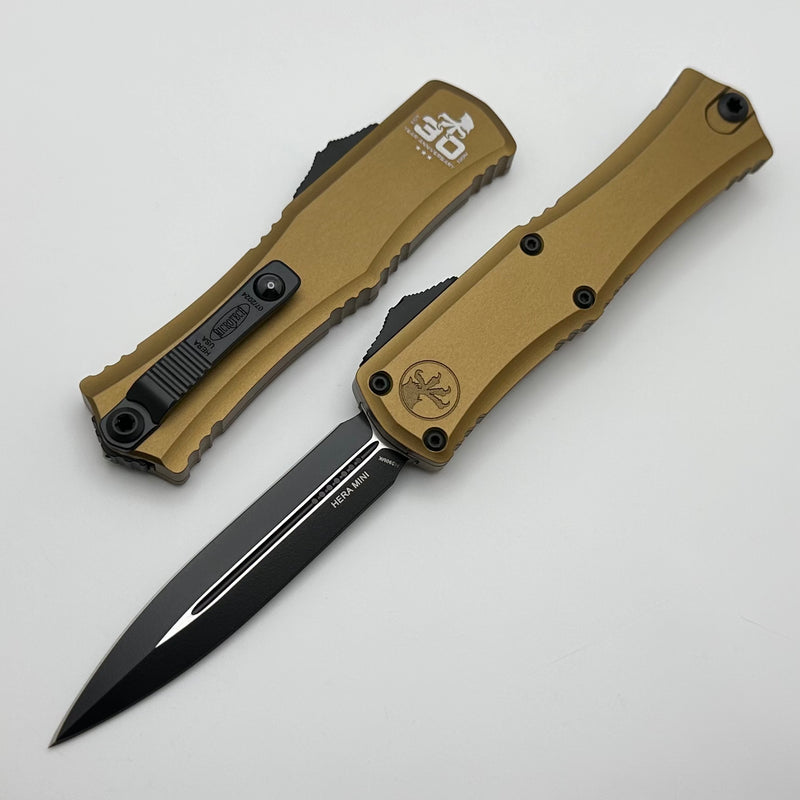 Microtech Knives Mini Hera 30th Anniversary Black D/E M390MK w/ Tan Handle 1702M-1TA30