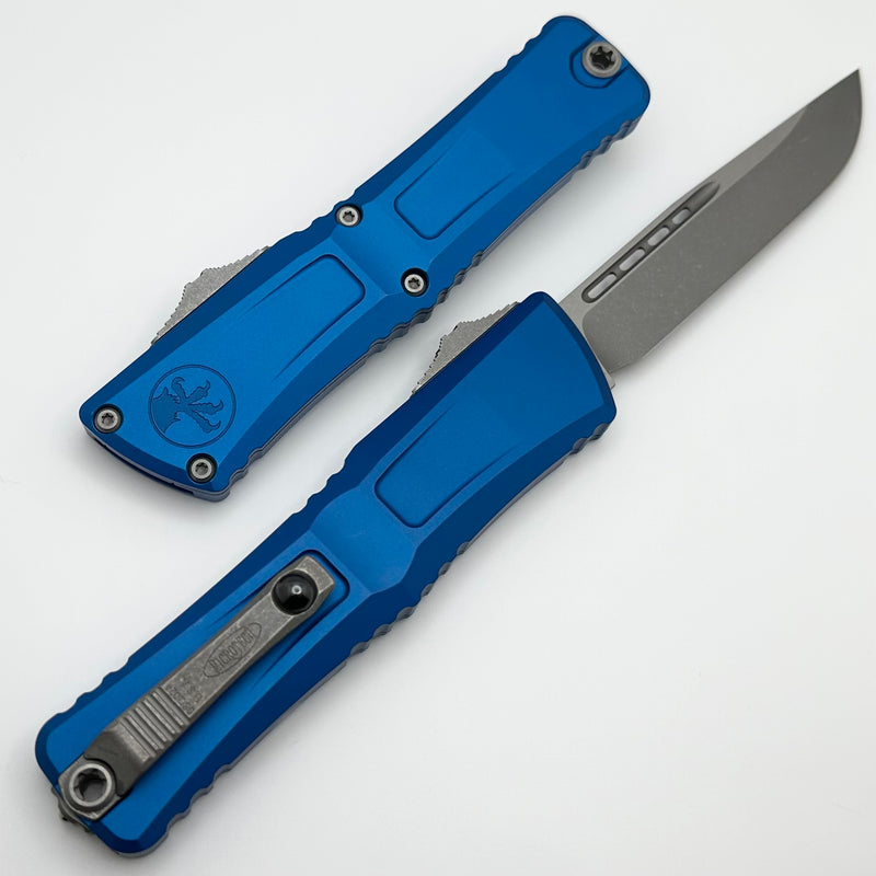 Microtech Knives Combat Troodon Gen III Apocalyptic Single Edge w/ Blue Handle 1143-10APBL